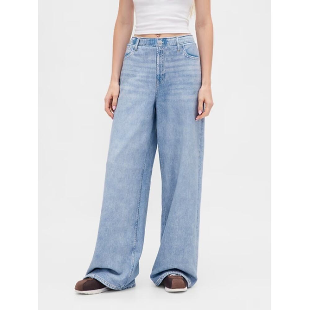 Gap Printed Baggy Sweatpant Jeans Light Wash Sz L PET Casual Comfort Minimalist